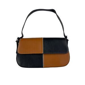 Princess Polly - Checkerboard Colorblock Shoulder Bag in Brown & Black